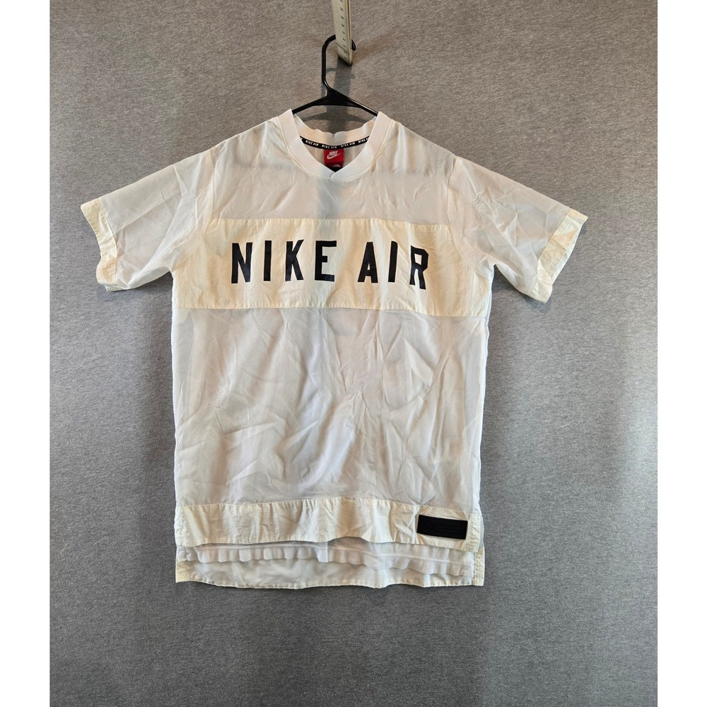 Nike Air Mesh Layered T-Shirt Women Large White Sheer Graphic 885335 Athletic